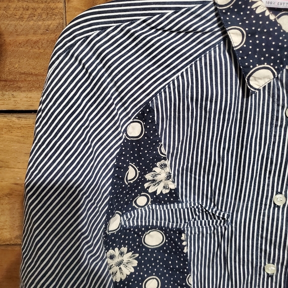 Unique 100% Cotton Floral & Striped Button-up Blouse Womens Size Small - Picture 5 of 14